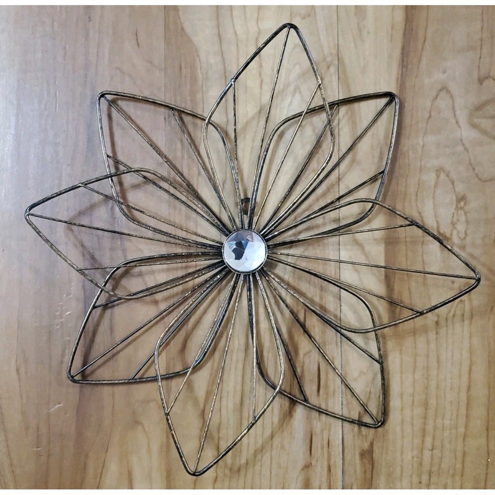 Set of 6 Shabby Chic Black Wire Layered Metal Wall Flowers Faux Diamond Center - Picture 3 of 9